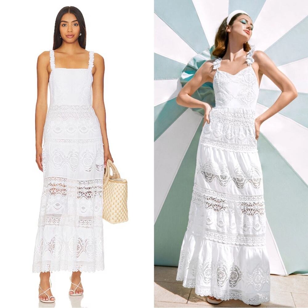 ALICE + OLIVIA Alora Embroidered Crochet Lace Eyelet Floral Maxi Dress Size 14